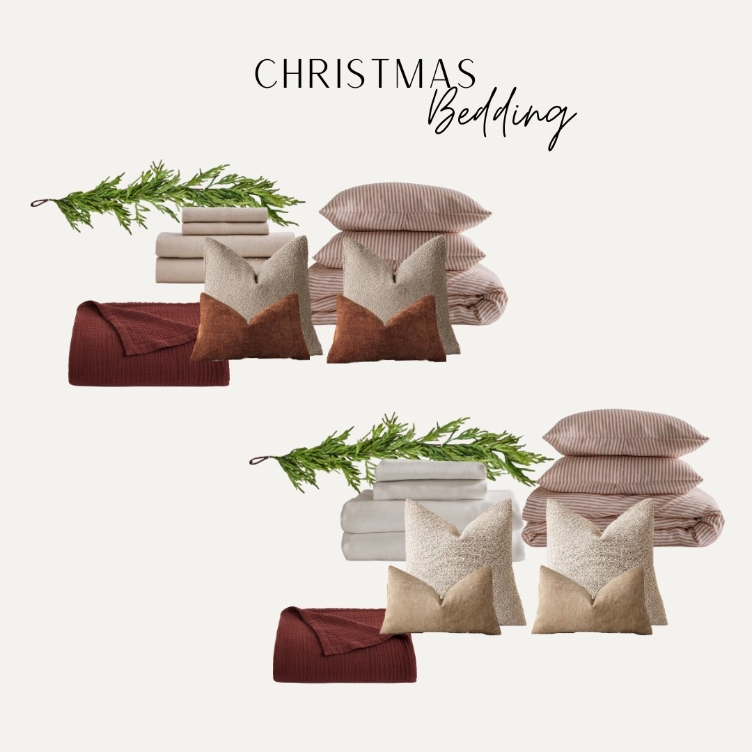 Christmas bedding combinations 🎄✨ Quince discount: INFG-25FAMDCOR10
Throw pillow colors: 
1- light tan & coconut shell
2- Oatmeal & Starfishh

#LTKHome #LTKHoliday #LTKSeasonal