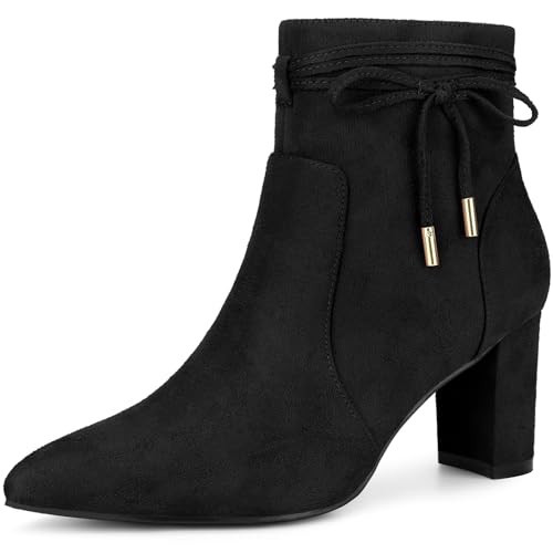 Perphy Bow Tie Booties Pointed Toe Block Heel Black Ankle Boots for Women 5.5 M US | Amazon (US)