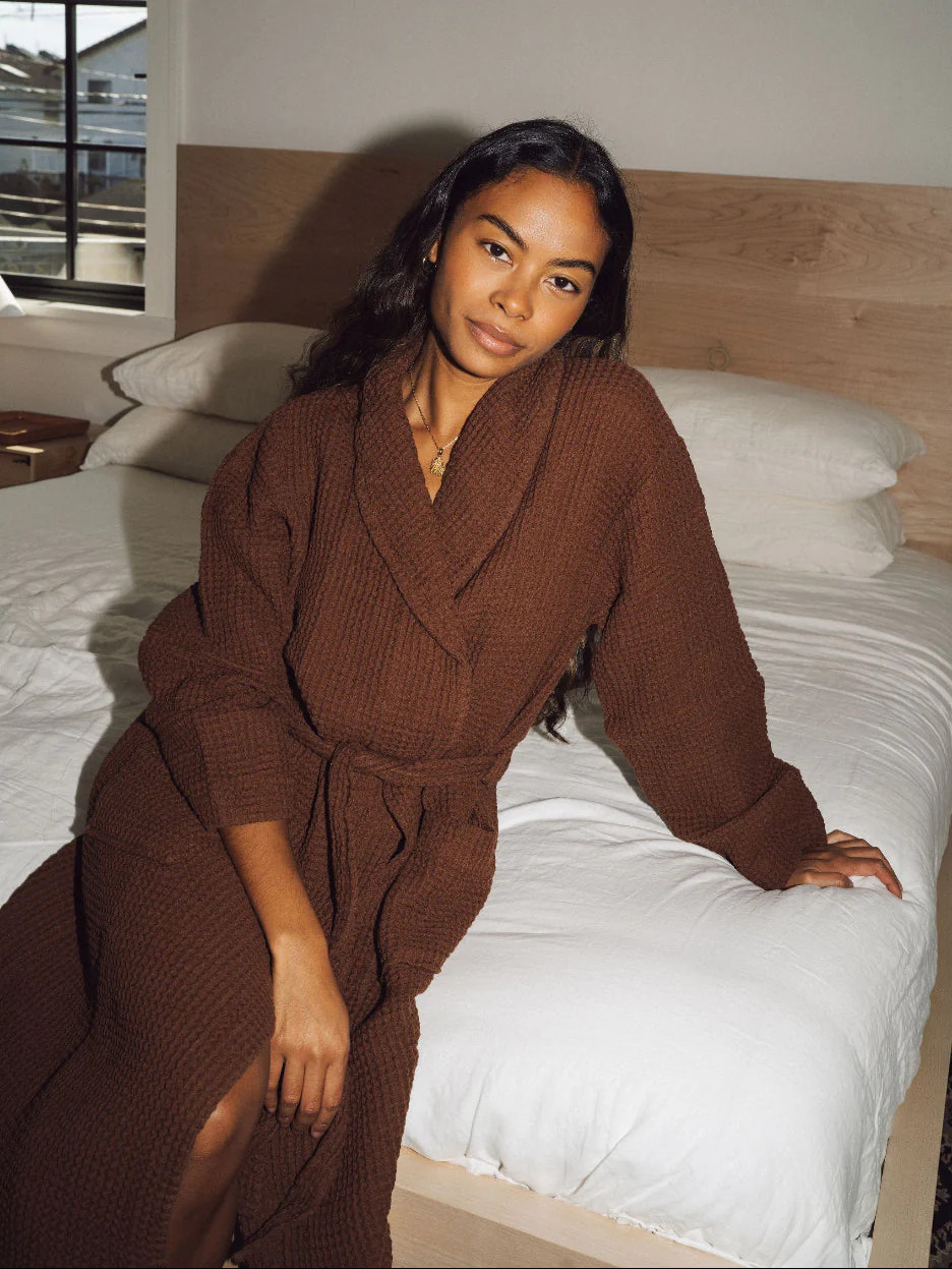 Chocolate Brown & Vanilla Custard Waffle Knit Robe | One Wednesday