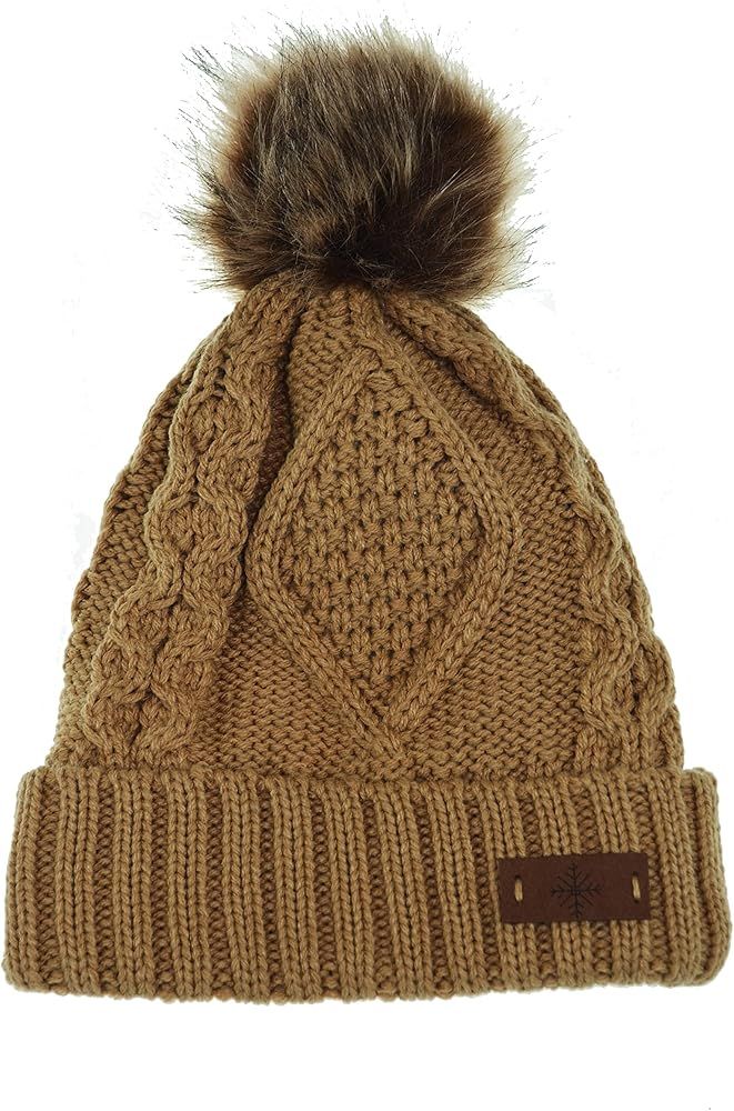 ANGELA & WILLIAM Women's Winter Fleece Lined Cable Knitted Pom Pom Beanie Hat | Amazon (US)