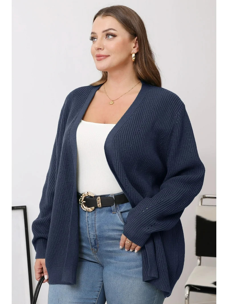 Daystry Fall Winter Womens Plus Size Open Front Casual Long Sleeve Chunky Cable Knit Classic Swea... | Walmart (US)