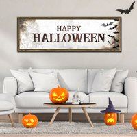 Happy Halloween Sign, Haunted House Wall Décor, Creepy Bat Wooden Style Gift Art | Etsy (US)