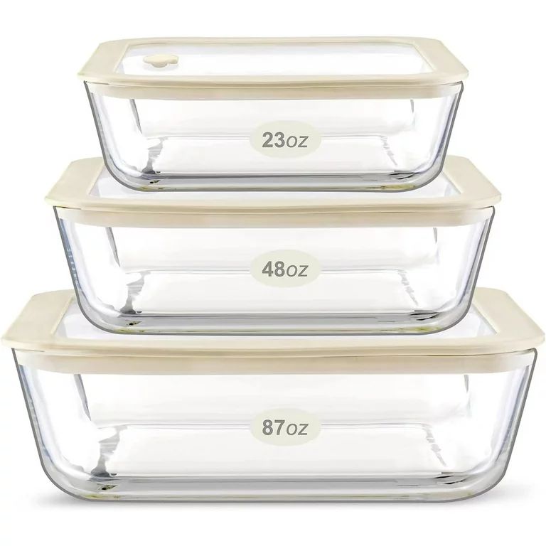 Urban Green Glass Rectangular Shaped Food Container Set with White Sand Silicone Framed Glass Lid... | Walmart (US)
