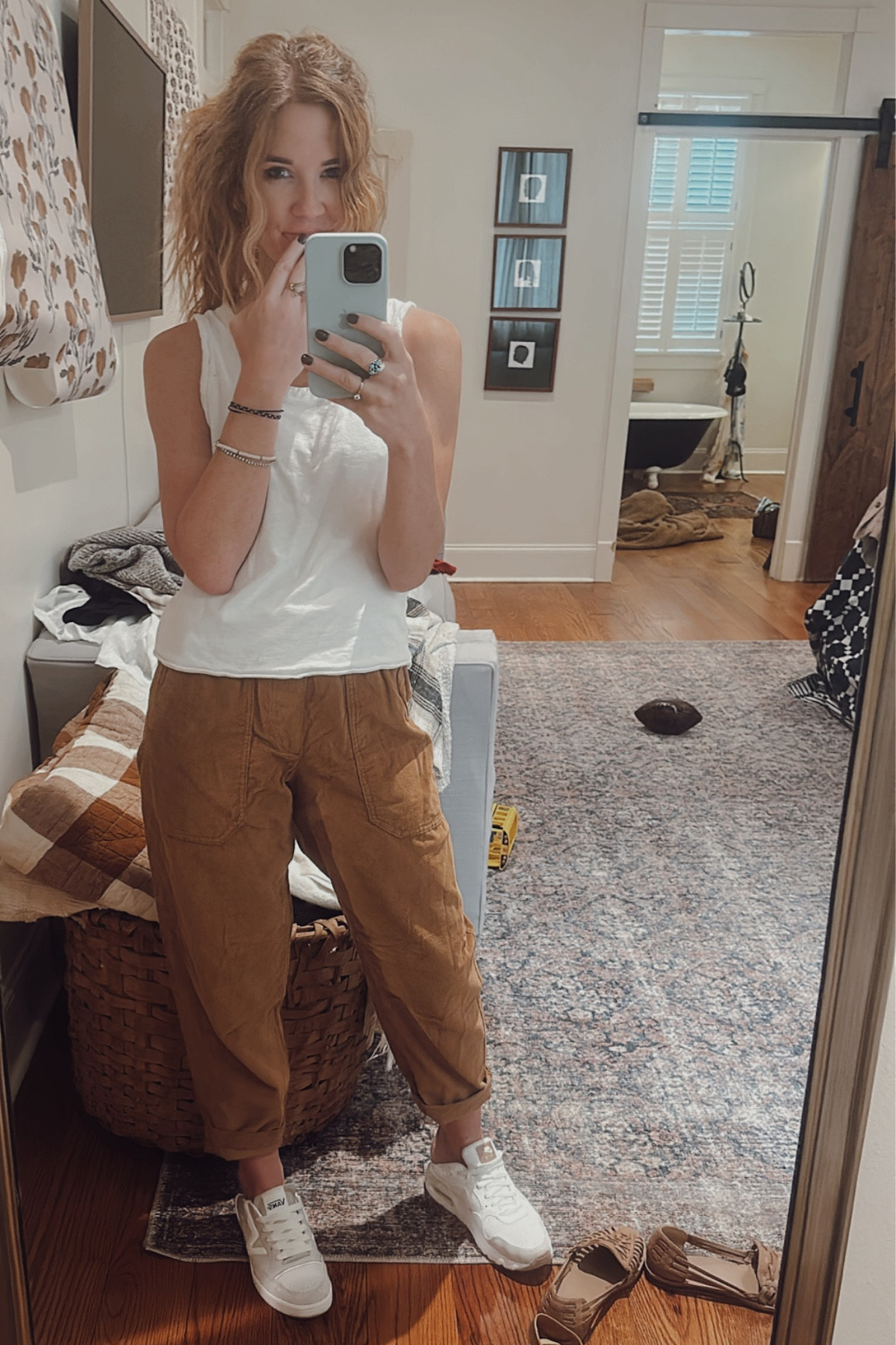 The bulk of my BTS here is about the home and my homebody finds. Sharing a new outfit find today. Excuse the mess and wallpaper samples, but this is my life. …and this is my easy outfit choice for the in between chilly in the morning grab a sweater, back to 80° by lunch kind of Louisiana fall. 

#LTKstyletip