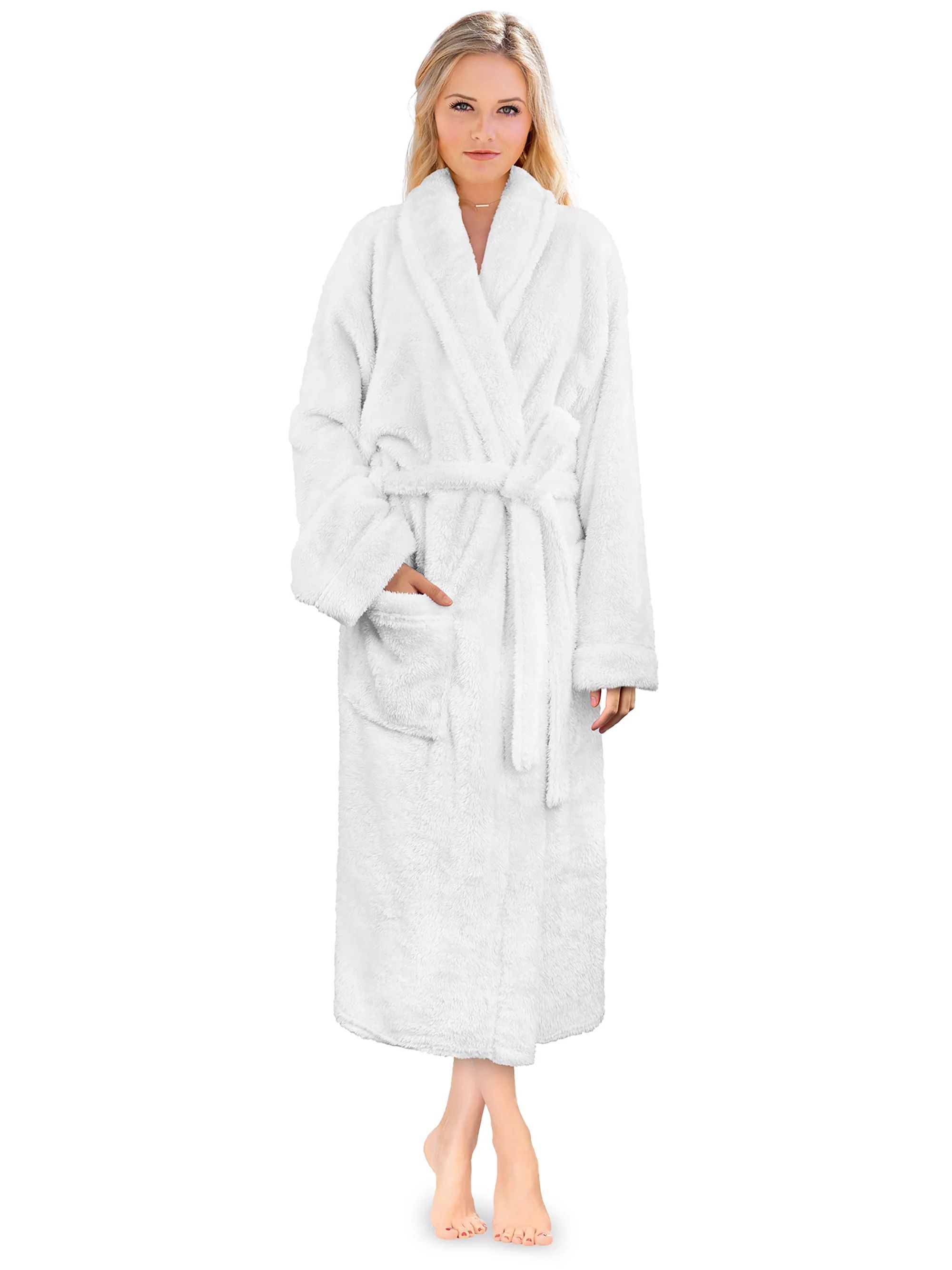PAVILIA Premium Womens Plush Soft Robe Fluffy, Warm, Fleece Sherpa Shaggy Bathrobe (L/XL, White) | Walmart (US)