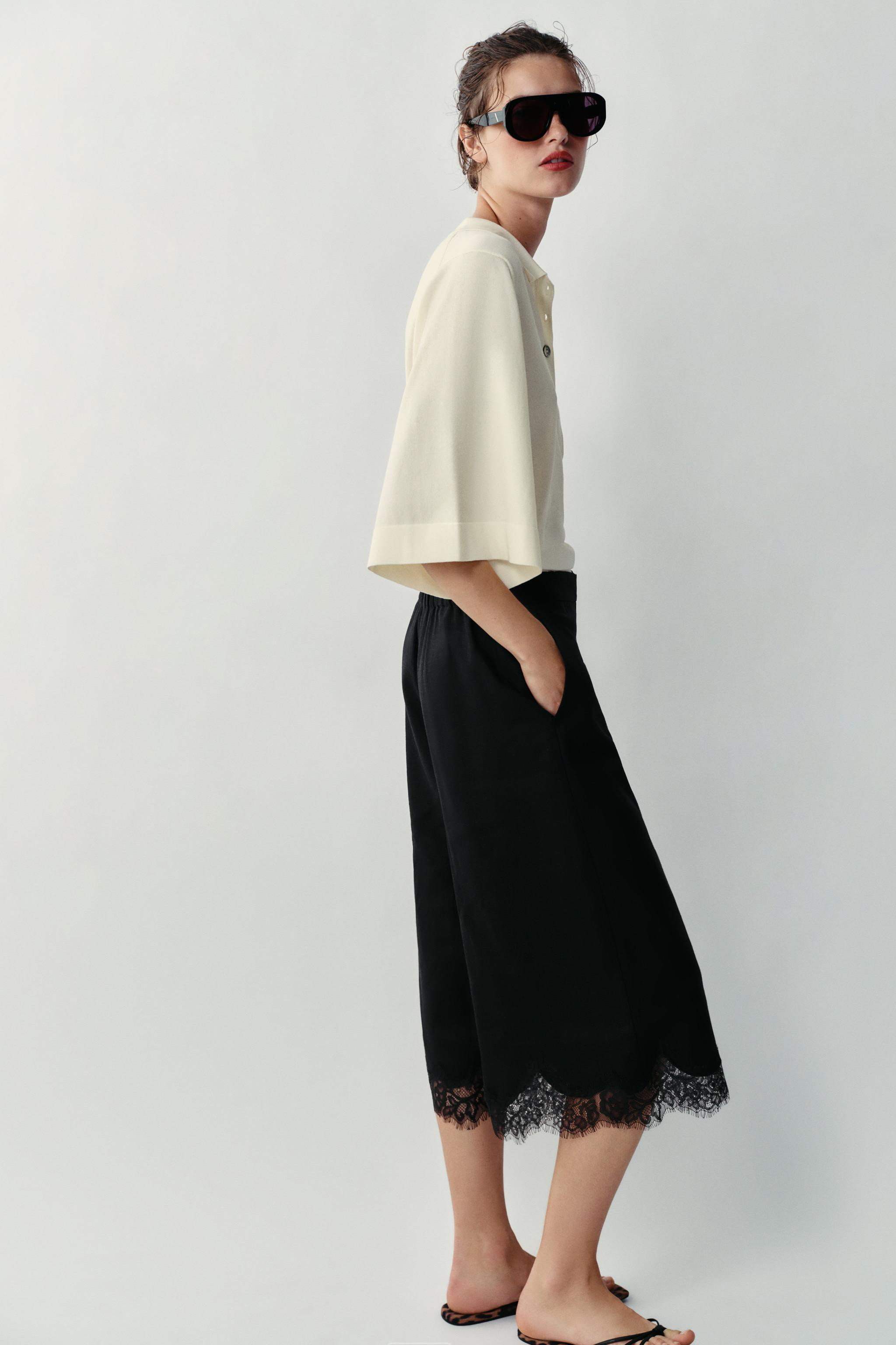 LINEN BLEND LONG BERMUDA SHORTS WITH LACE | Zara UK
