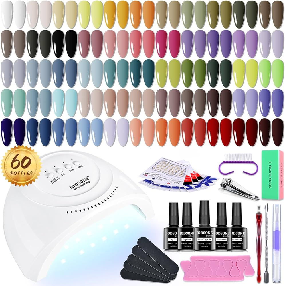 JODSONE 60 PCS Gel Nail Polish Kit with U V Light 55 Colors No Wipe Beautiful Colors Nail Gel Pol... | Amazon (US)