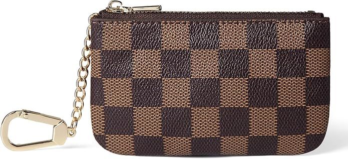 Daisy Rose Luxury Zip Checkered Key Chain pouch | PU Vegan Leather Mini Coin Purse Wallet with clasp | Amazon (US)