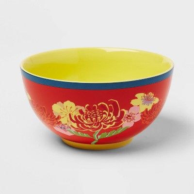 24oz Stoneware Floral Noodle Bowl Red | Target