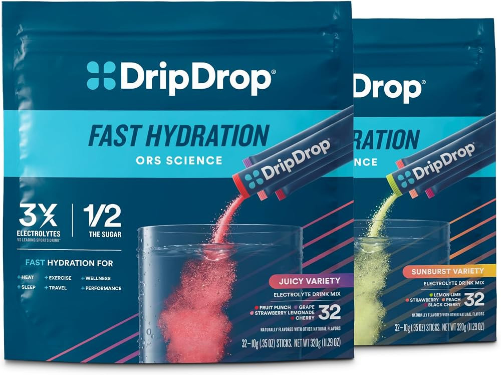 DripDrop Hydration Packets - Single Serve Electrolytes Powder Drink Mix - Grape, Fruit Punch, Str... | Amazon (US)
