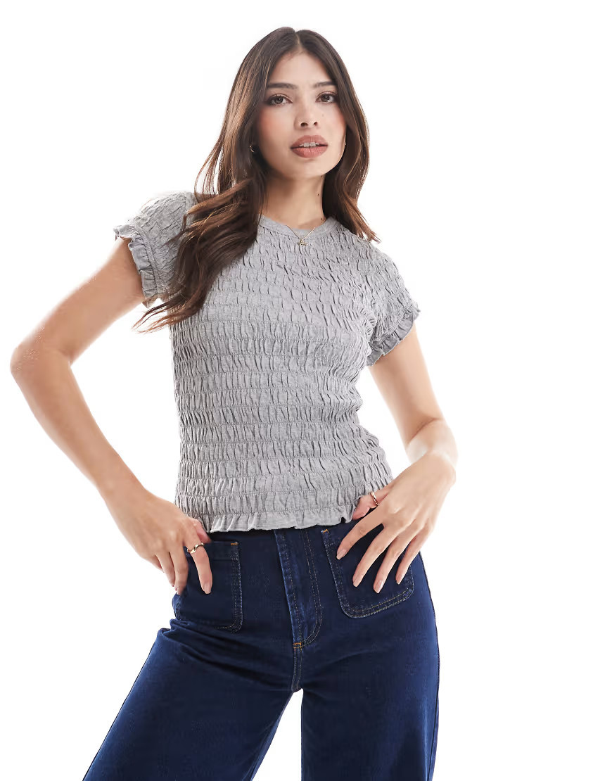 ASOS DESIGN shirred t-shirt in grey marl-Black | ASOS (Global)