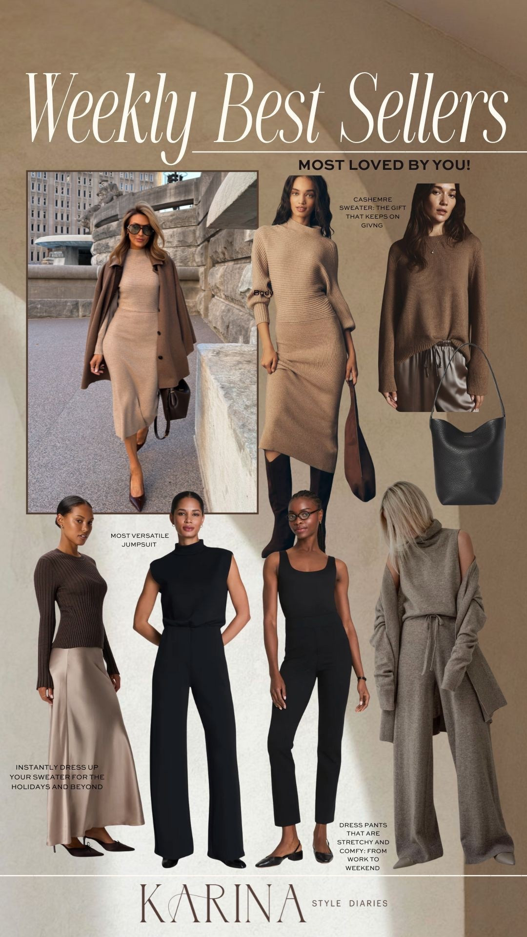 Weekly top 7 most loved items by you! The sweater dress was a hit this week and I’m not surprised, such a great piece for the season! Lots of versatile pieces like the buttery soft jumpsuit and ponte leggings that are easy to dress up or down! Washable silk skirt and my go-to N/S bag I carry daily! 

#LTKGiftGuide #LTKStyleTip #LTKSaleAlert