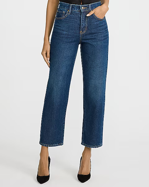 High Waisted Medium Wash Straight Ankle Jeans | Express