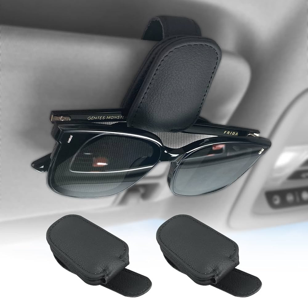 2 Pieces Sunglass Holder for Car Visor, Magnetic Leather Eyeglass Hanger Clip for Car, Car Visor ... | Amazon (US)