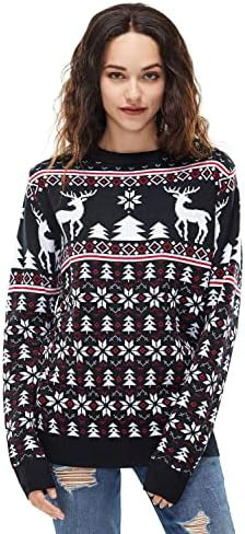 Ugly Christmas Sweater for Men, Reindeer Unisex Women Xmas Fairisle Classic Pullover for Party Fe... | Amazon (US)