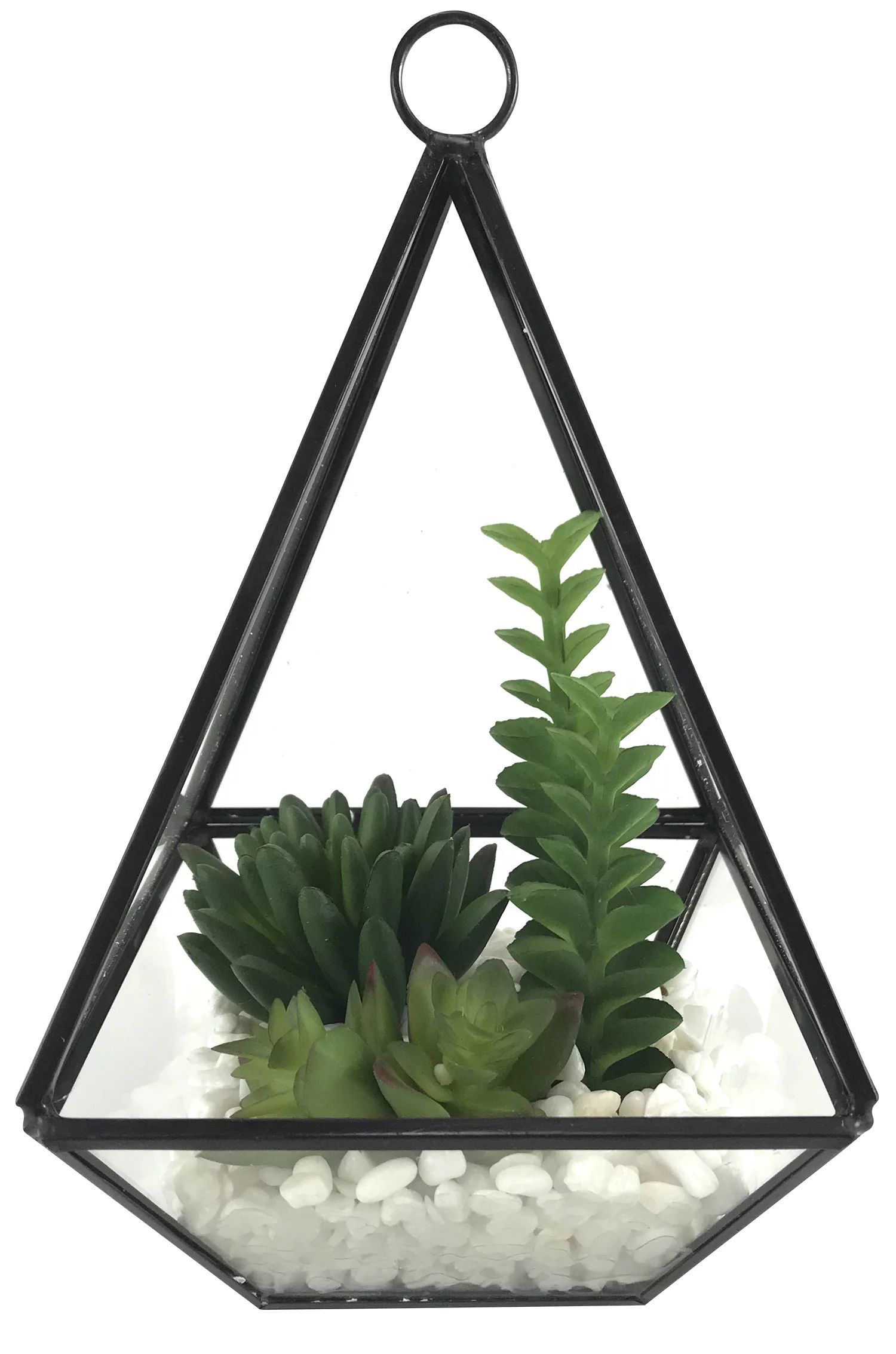 Mainstays Black Hangable Geometric Terrarium with Faux Succulent, 6.69" x 4.72" | Walmart (US)