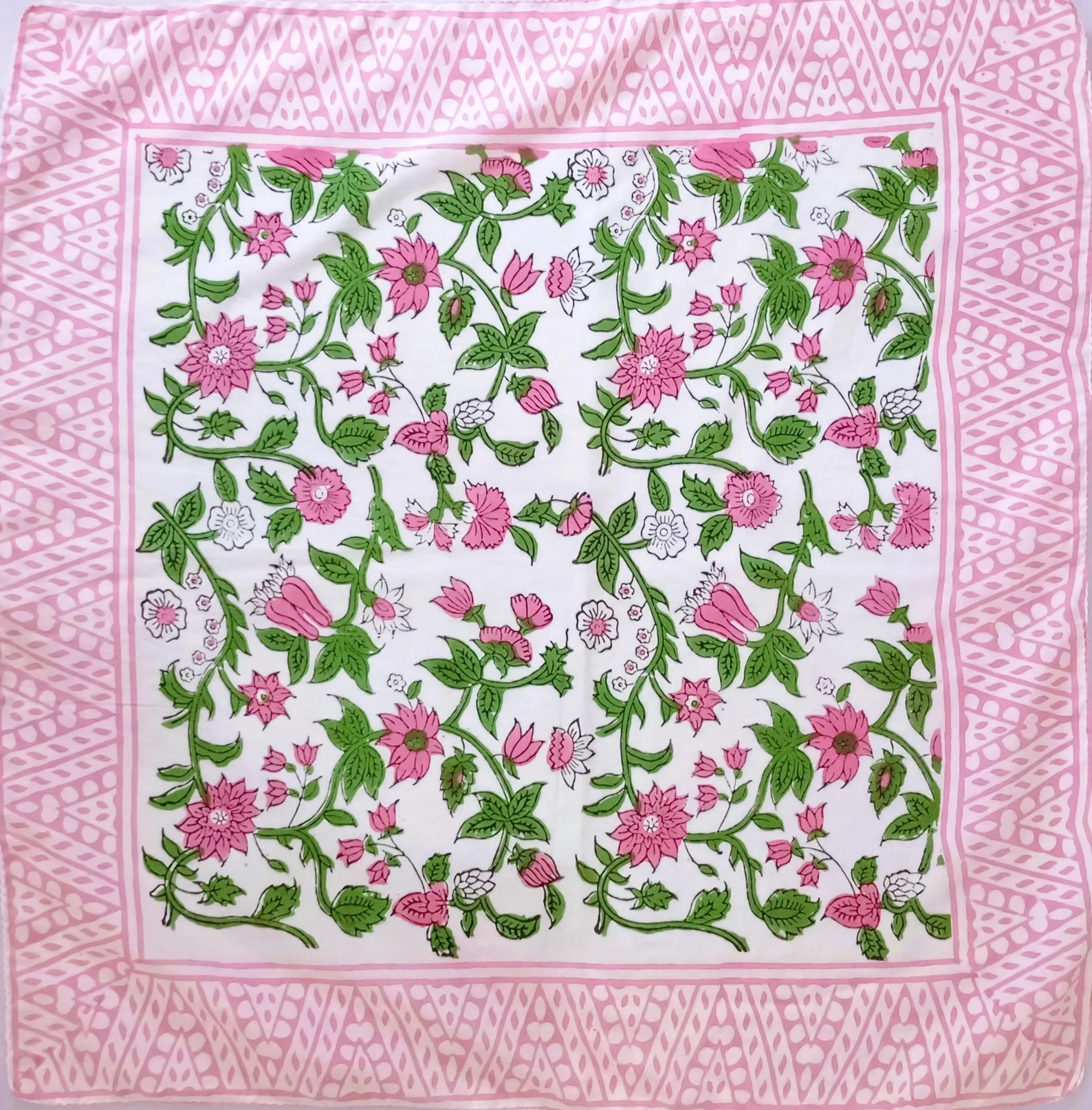 Hand Block Print Bandana Scarf-Handmade Women/men Bandana/Napkin in Green/pink-Soft cotton Wood b... | Etsy (US)