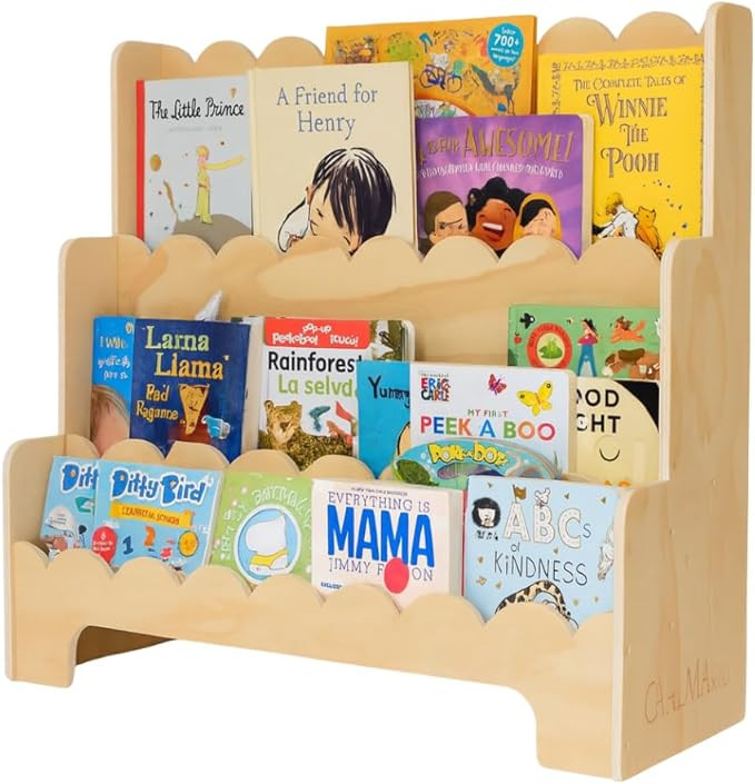 CAALMA Premium Scalloped Bookshelf for Nursery & Kids Bedroom - 29.5x27.5 in - 3-Tier Wooden Mont... | Amazon (US)