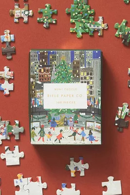 Rifle Paper Co. Holiday On Ice Mini 100 Piece Jigsaw Puzzle | Anthropologie (US)
