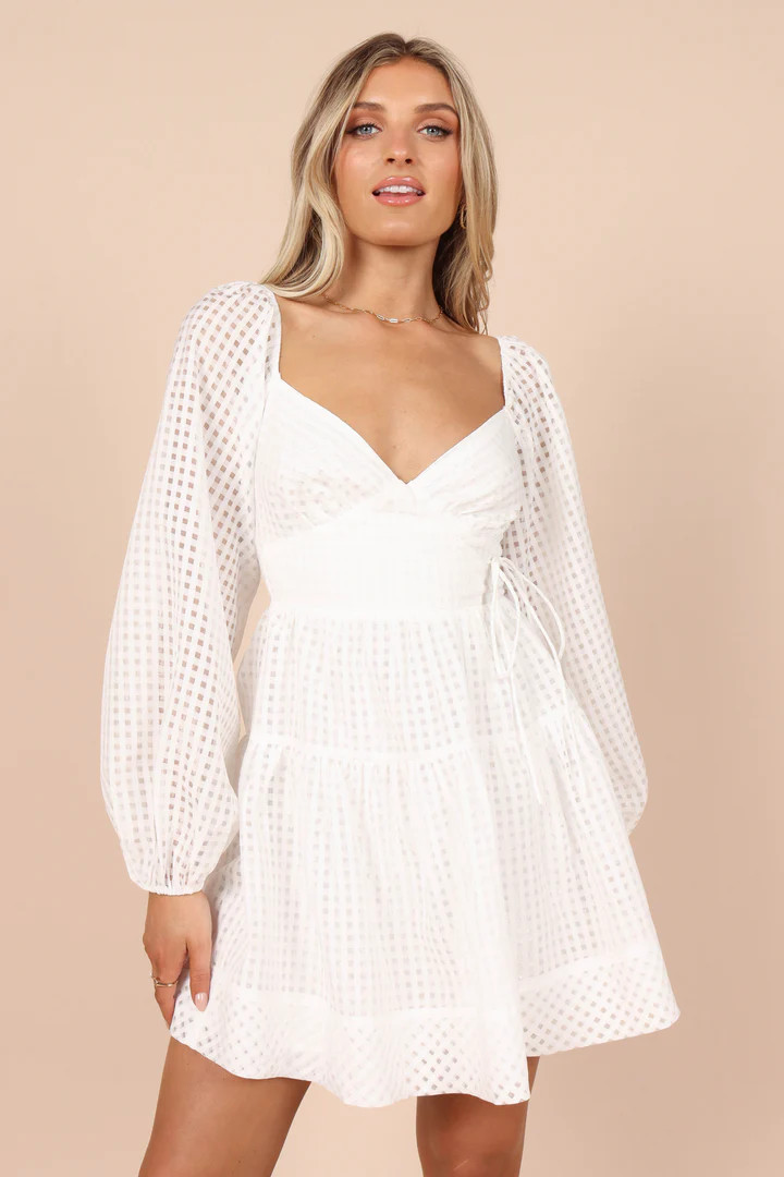 Augusta Long Sleeve Mini Dress - White | Petal & Pup (AU)