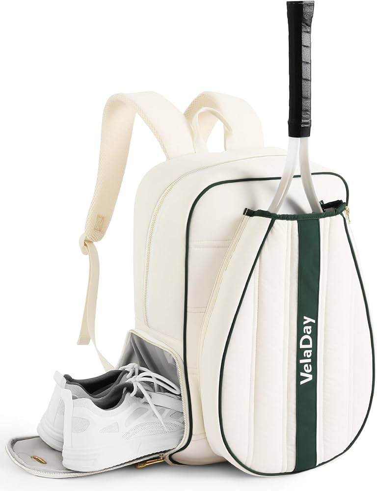 Quilted Tennis Bag for Women Men- Large Tennis Backpack Holds 2 Rackets with Ventilated Shoe Comp... | Amazon (US)