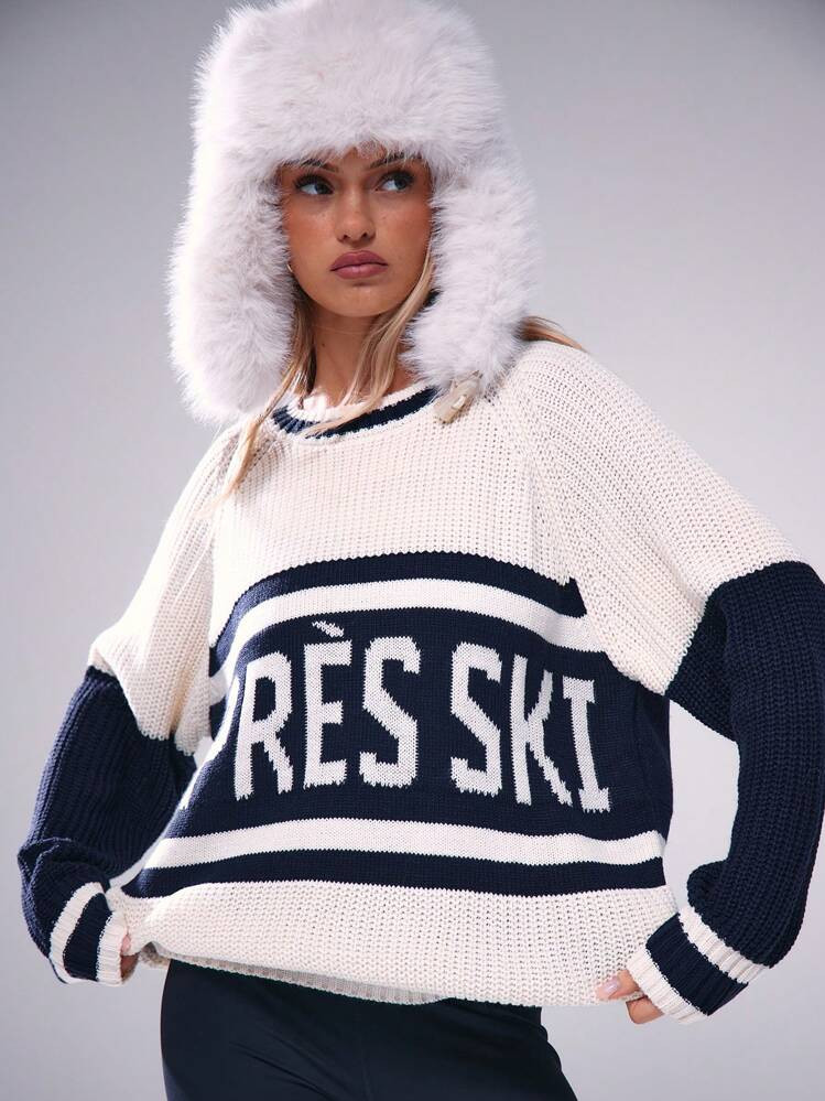 Musera Sport Thick Knit Oversized Slogan Jumper, Y2K 90'S Casual Cute Active Ski Club Snow Comfy Airport Holiday Fall Autumn Winter Everyday Office Christmas Chic | SHEIN