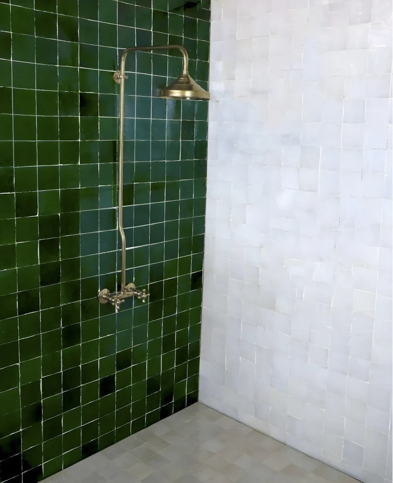 Vintage Unlacquered Brass Shower System, Exposed Rainfall Shower Head, Handheld Shower With Custo... | Etsy (US)