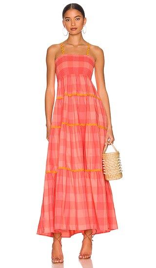 Vanina Dress in Big Gingham Neon Coral | Revolve Clothing (Global)