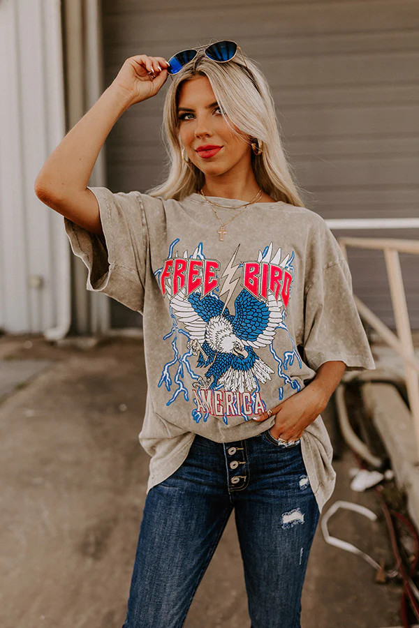 America Mineral Wash Graphic Tee In Martini Olive | Impressions Online Boutique
