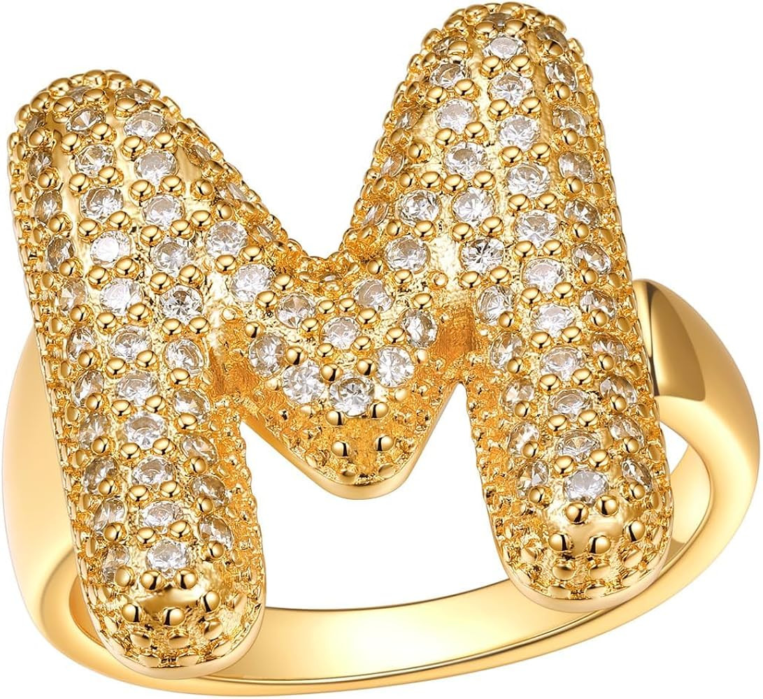 FindChic Initial Ring for Women, Gold Plated Chunky Letter Rings Open Adjustable Trendy Sparkling... | Amazon (US)