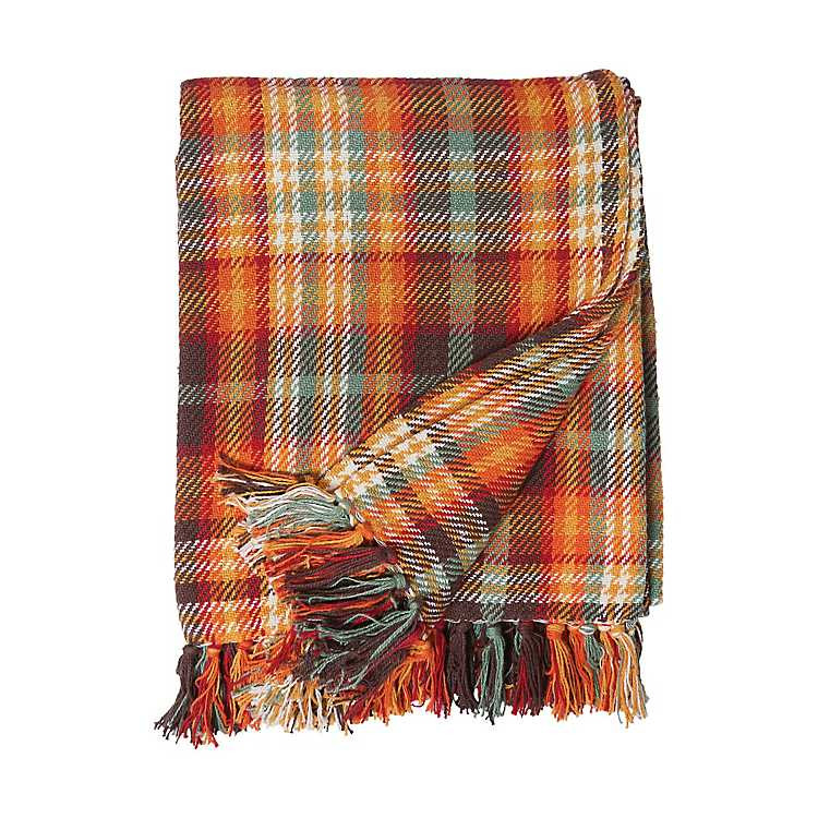 Burnt Orange Harvest Plaid Throw | Kirkland's Home