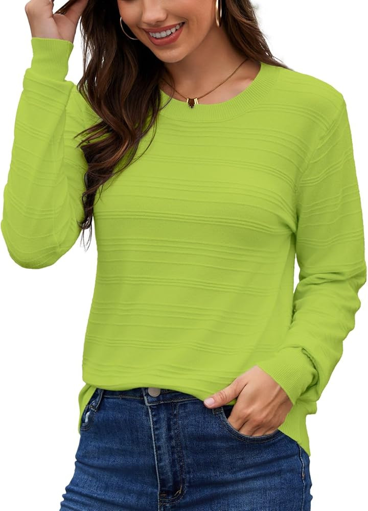 Womens Thin Sweater Classic Fit Crewneck Long Sleeve Top Plain Lightweight Casual Trendy Shirts (... | Amazon (US)