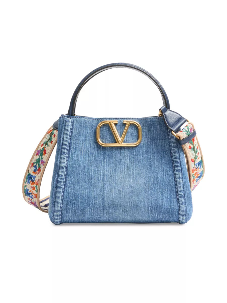 Alltime Medium Top Handle Bag in Denim with Embroidered Strap | Saks Fifth Avenue