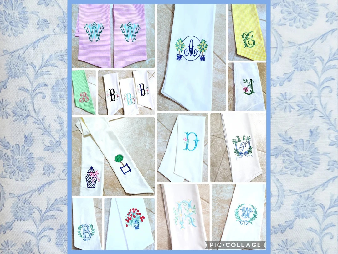 Monogrammed Spring Wreath Sash Front Door Bow Sash Seasonal Sash Floral Summer Housewarming Perso... | Etsy (US)