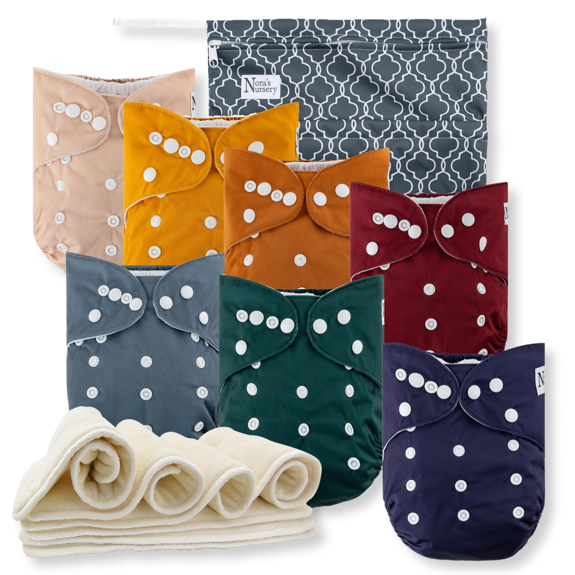 Nora's Nursery Cloth Diapers 7 Pack with 7 Inserts & 1 Wet Bag - Waterproof Cover, Washable, Reus... | Amazon (US)