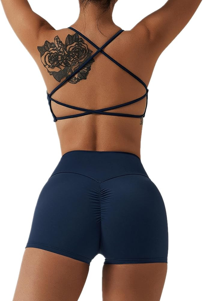 ABOCIW Womens Strappy Sports Bra Padded Low Impact Fitness Yoga Bra Criss Cross Back Wireless Wor... | Amazon (US)