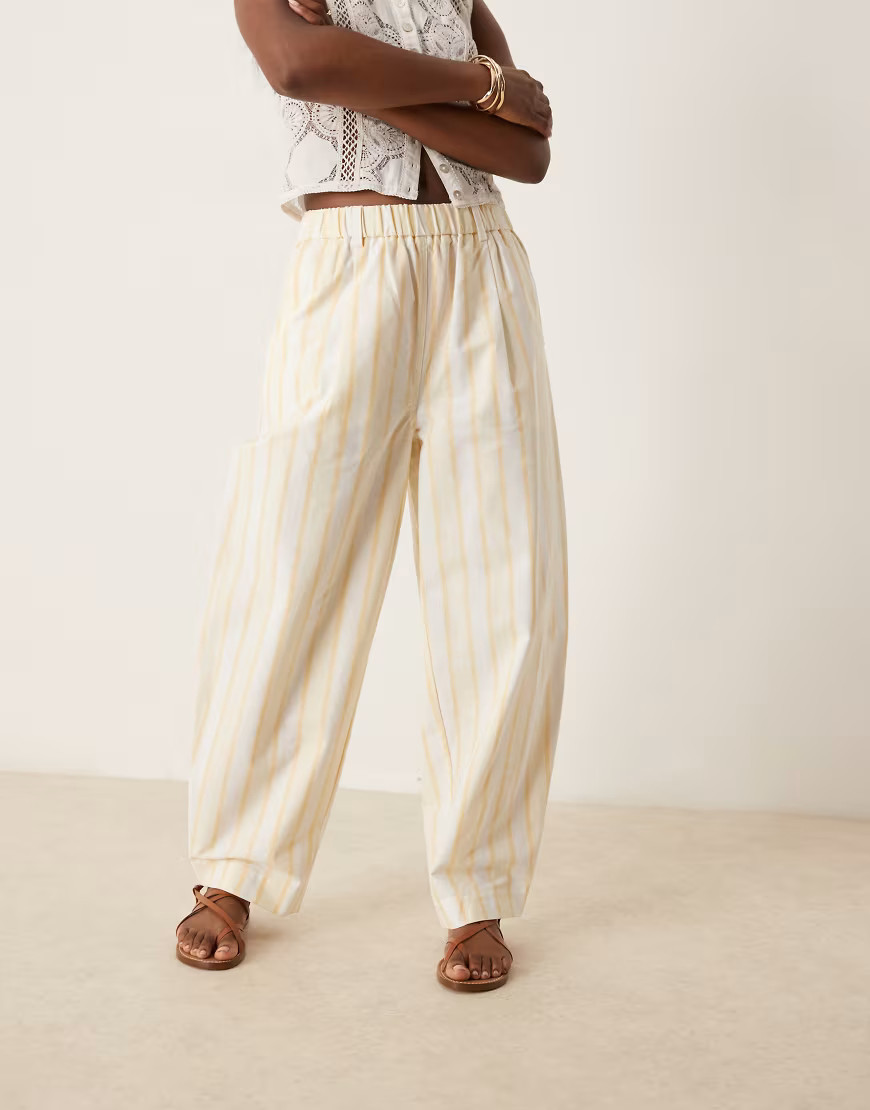 ASOS DESIGN linen look barrel pants in yellow stripe | ASOS (Global)