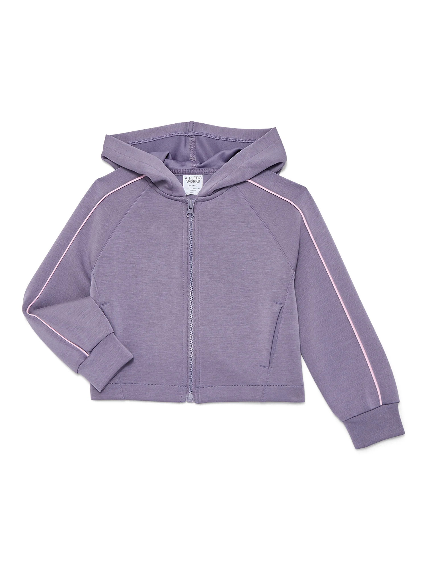 Athletic Works Girls Active Scuba Knit Hooded Zip Top, Sizes 4-18 | Walmart (US)