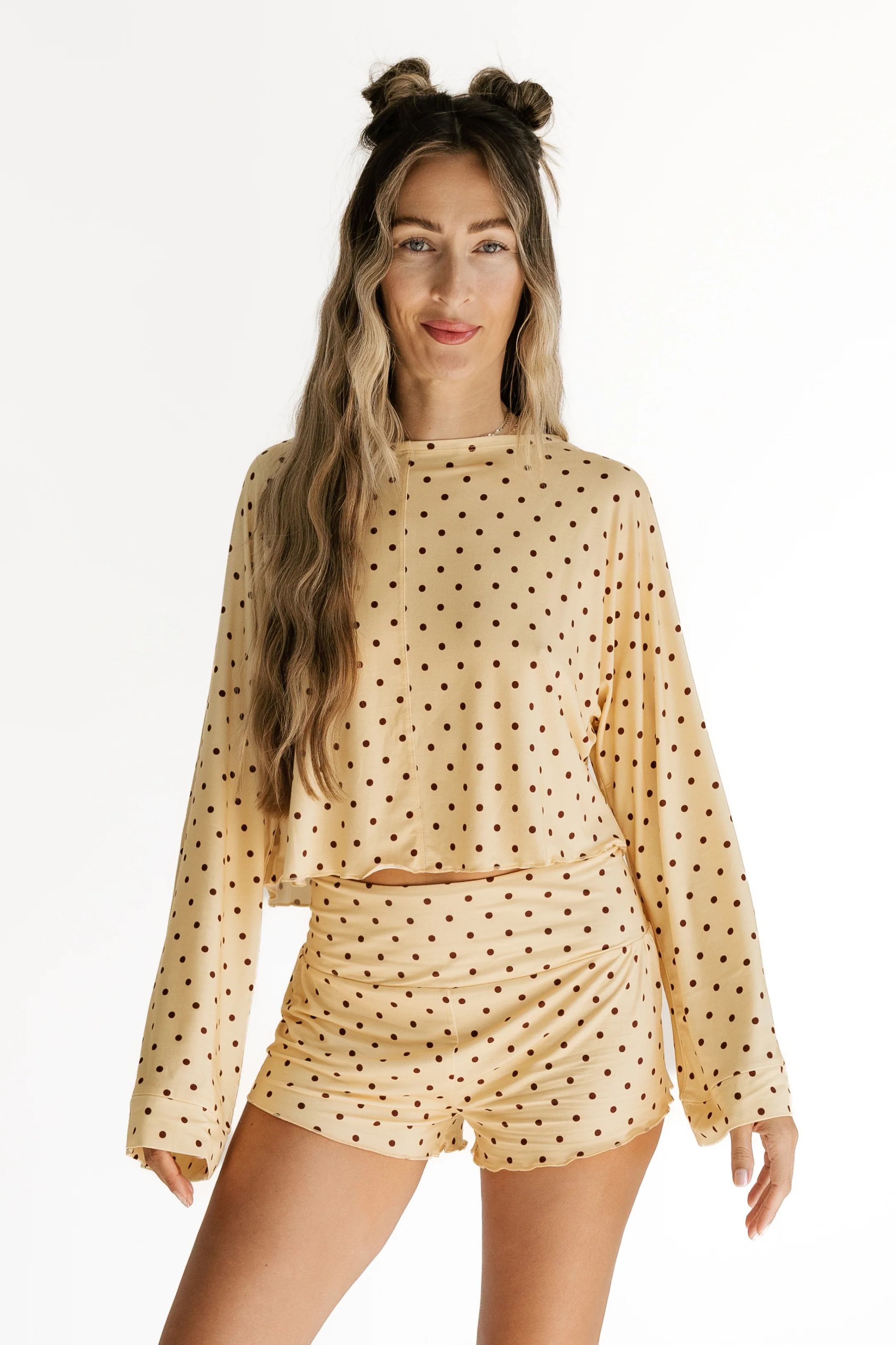 Yellow and Brown Polka Dot Women's Relaxed Sleeve Set | Matching Family Pajamas | In My Jammers | In My Jammers