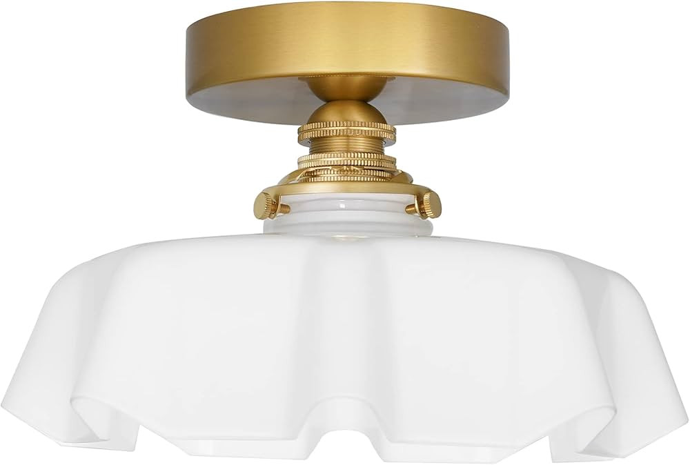 DSMJFU White Semi Flush Mount Ceiling Light, Brass Flush Mount Ceiling Light Vintage Flower Glass... | Amazon (US)