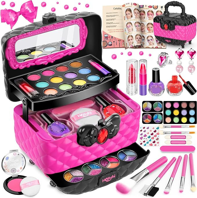 Hollyhi 41 Pcs Kids Makeup Kit for Girl, Washable Makeup Set Toy with Real Cosmetic Case for Litt... | Amazon (US)