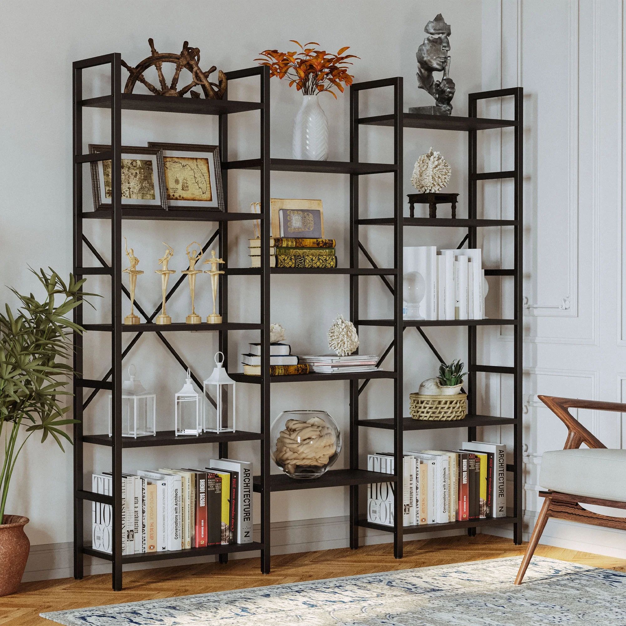 IRONCK 5 Tiers Industrial Bookcases and Bookshelves, Extra Large Iron Shelves for Home Office, Vi... | Walmart (US)