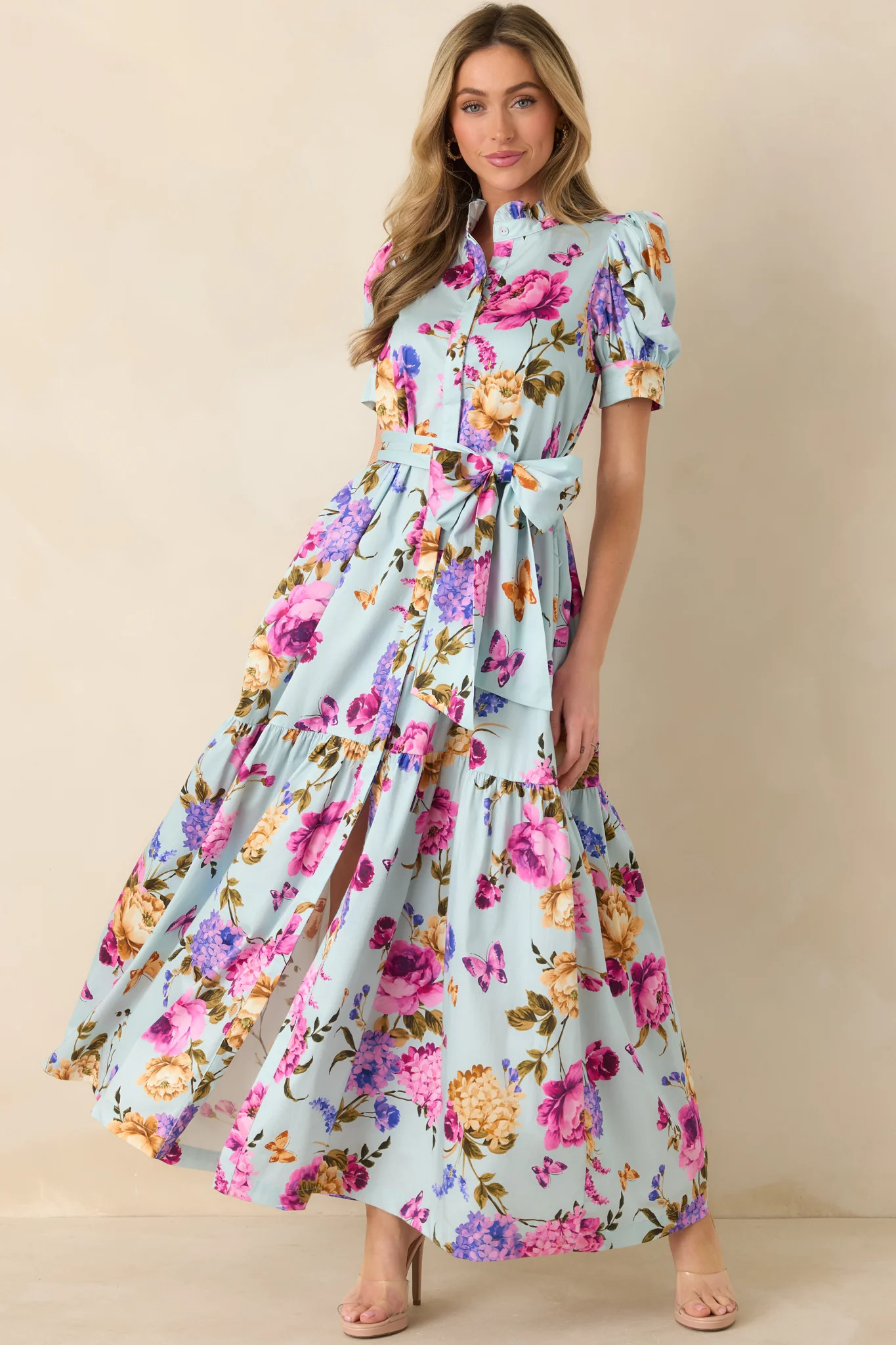Prosperina Marguerite Blue Multi Floral Cotton Maxi Dress | Red Dress