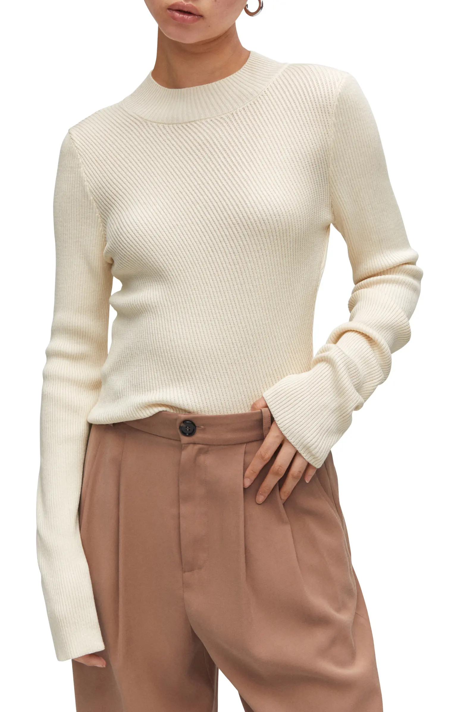 MANGO Mock Neck Rib Sweater | Nordstrom | Nordstrom