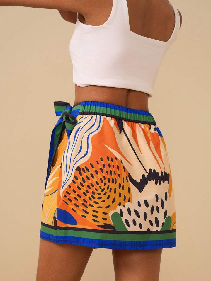 Travachic Women's Vacation Full Print Tie-Knot Short Casual Skirt | SHEIN