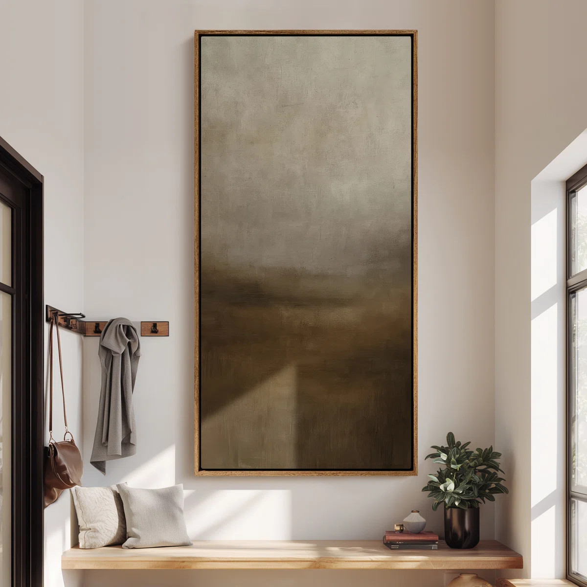 Large Framed Canvas Wall Art - Neutral Abstract Landscape Minimalist Brown Prints - 60"x30" | Wayfair North America