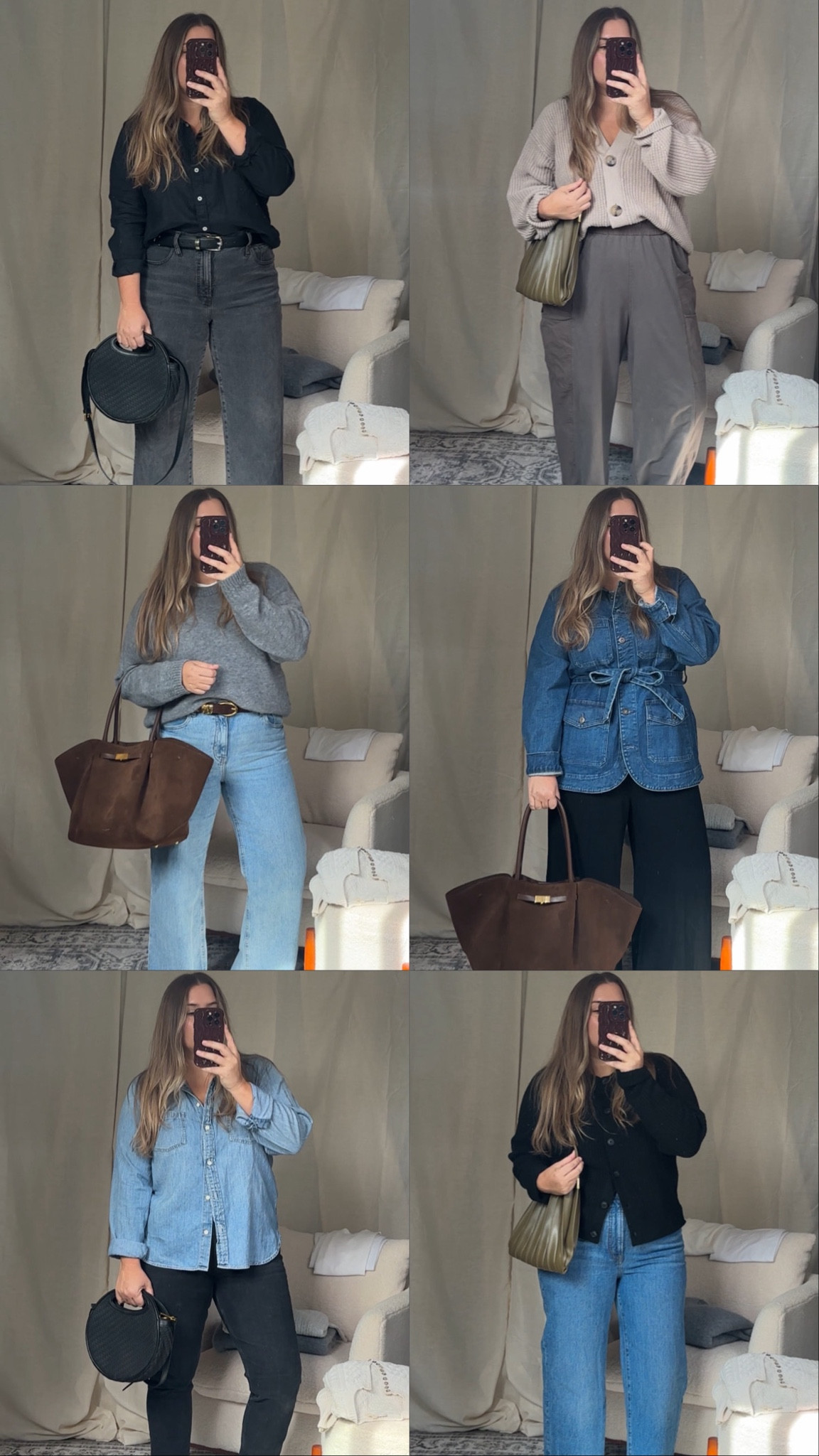 Jean sizing: all have stretch in them

Madewell jeans here : go with your regular size or size down if in between ( they do loosen! ) 

H&m jeans ( i stayed true to size) paired with grey sweater ( i cut mine) 

Black Amazon pull on pant set: true to regular size 

Hazel tide wide leg joggers: size down if under 5’4 ( i wear a small ir medium easily) the waistband has lots of stretch 

Quince linen shirt: i sized up to large

Old navy jean coat: take your regular coat size: i did large- its roomy to layer 

Sweaters : Wearing mediums in all  