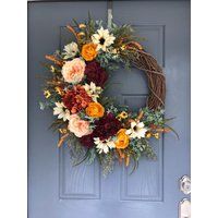 Burgandy Hydrangea Fall Wreath, Fall Wreaths For Front Door | Etsy (US)