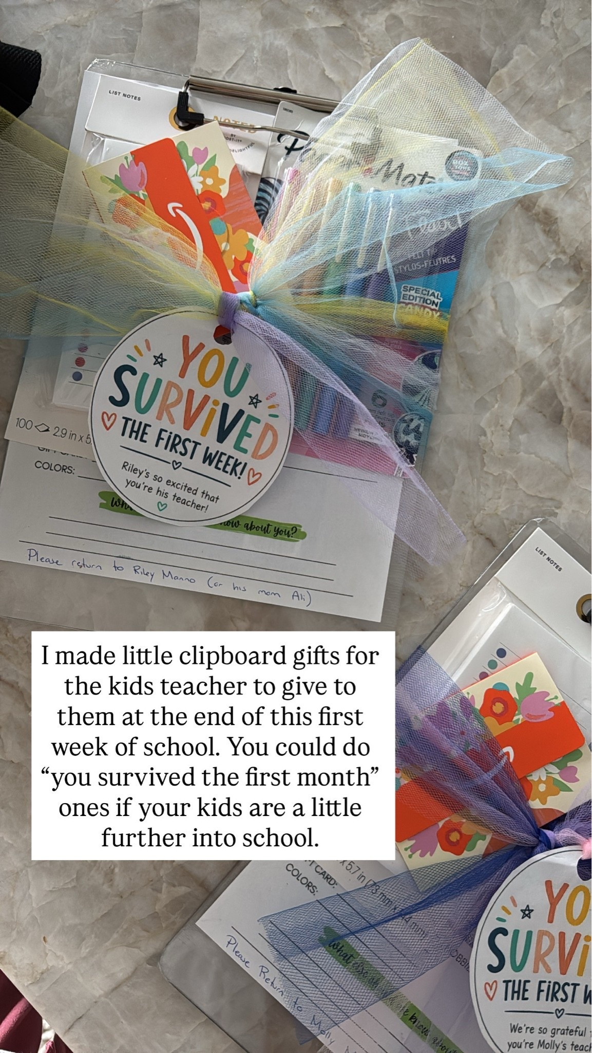 These are cute gift ideas for your kids’ teachers! You could easily make these, but put something on the front saying “you survived the first month” if your kiddos are a little bit further into school