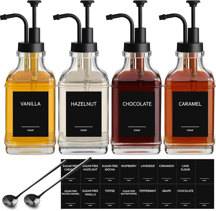 Coffee Syrup Dispenser, Coffee Bar Accessories 16.9 fl oz/500ml, Glass Syrup Dispenser with Pump ... | Amazon (US)